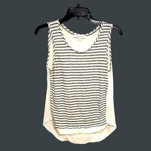 Gerard Darel Juniors Linen Knit White Black Stripes Sheer Sleeveless Blouse SZ 1